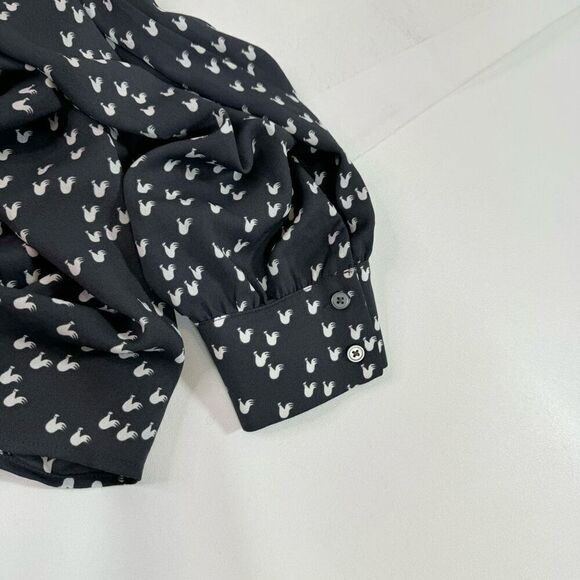 Loft Plus Blouse Womens 18 Neck Tie Gray Chickens Hens Cuff Sleeves career - Picture 11 of 11
